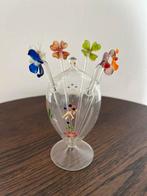 Vintage glazen glasmarkeerders; 6 st. met bloemen in houder, Antiek en Kunst, Ophalen