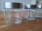 3x glazen voorraadpotten met rvs deksel, blokker, Ophalen of Verzenden, Gebruikt, Glas, Pot, Bus of Blik
