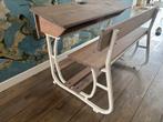 Unieke Vintage Schoolbank | Mat Wit & Whitewash hout, Kinderen en Baby's, Kinderkamer | Tafels en Stoelen, Ophalen, Gebruikt