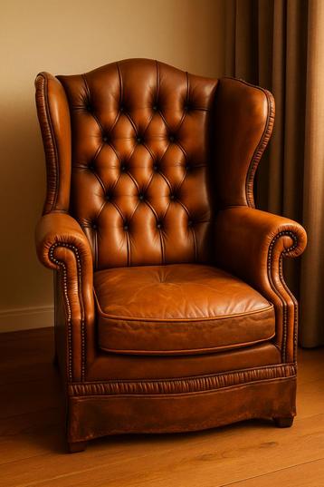 Prachtige vintage leren fauteuil – echte eyecatcher! beschikbaar voor biedingen