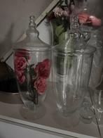 2 Grote Glazen Potten met Deksel, Overige kleuren, Ophalen of Verzenden, Minder dan 50 cm, Glas