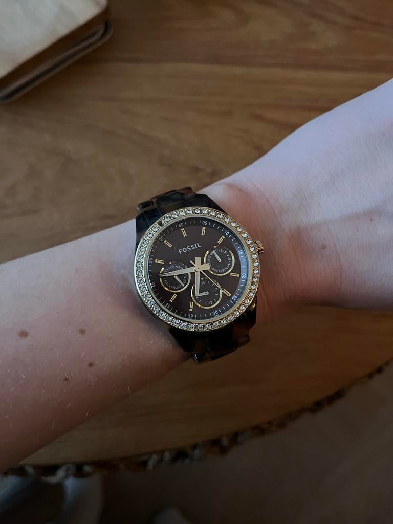 Fossil Dameshorloge - Stainless steel, Sieraden, Tassen en Uiterlijk, Horloges | Dames, Gebruikt, Polshorloge, Fossil, Staal, Met strass