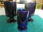 3 delig blauwe aardewerk vintage vaasjes op voet, Ophalen of Verzenden, Huis en Inrichting
