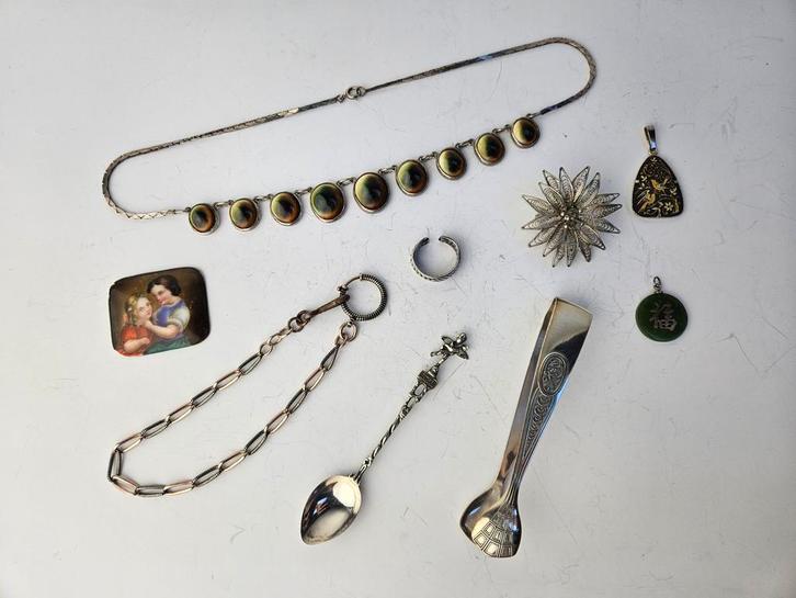 Diverse verzameling vintage sieraden en objecten, Antiek en Kunst, Antiek | Bestek, Ophalen of Verzenden