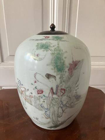 Grote antiek Chinese gemberpot met deksel beschikbaar voor biedingen