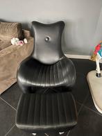 Leolux Fauteuil Balou met Voetenbank - Zwart Leer, Ophalen, Leer