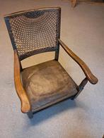 Antieke rieten stoel met lederen zitting, Antiek en Kunst, Antiek | Meubels | Stoelen en Banken, Ophalen of Verzenden