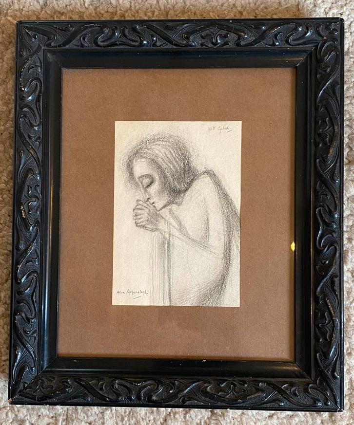 Alex Asperslagh (1901-1984) art deco tekening "het gebed", Antiek en Kunst, Kunst | Tekeningen en Foto's, Ophalen of Verzenden