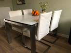 Moderne eettafel met 4 stoelen, Ophalen, Zo goed als nieuw, Metaal, Vier personen
