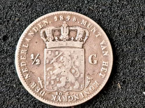 1848 Nederland 1/2 Gulden - Willem II - Zilver, Postzegels en Munten, Munten | Nederland, Losse munt, ½ gulden, Koning Willem II