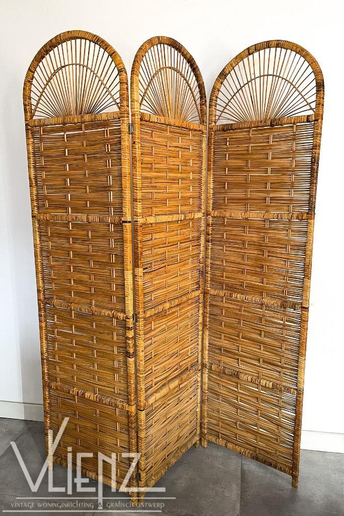 Vintage, retro, bohemien rotan kamerscherm, scherm, Huis en Inrichting, Woonaccessoires | Kamerschermen, Gebruikt, Ophalen