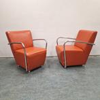Set 2 oranje fauteuils roest oranje 2 fauteuils buizenframe, Huis en Inrichting, Fauteuils, Kolibrivintagehal@gmail.com, Gebruikt