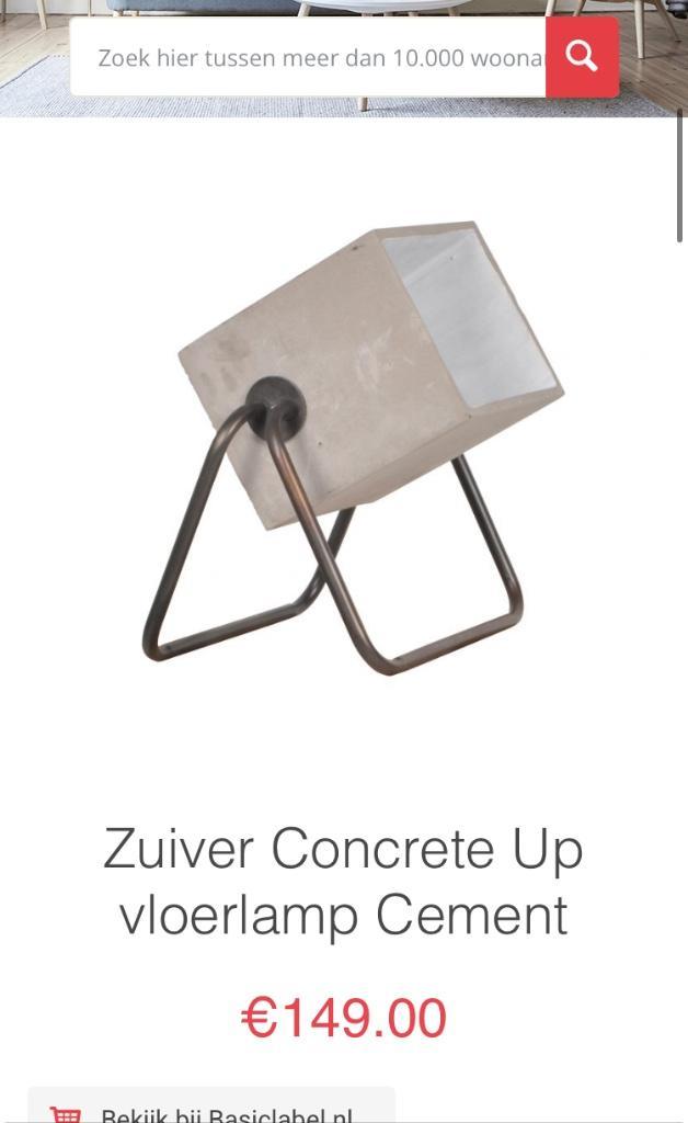 Lamp Zuiver Concrete up nieuw, Huis en Inrichting, Lampen | Vloerlampen, Nieuw, Minder dan 100 cm, Metaal, Ophalen
