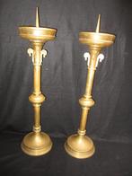 2 Antieke kerk kandelaars messing knoop kandelaar 70cm, Ophalen of Verzenden, Koper of Brons