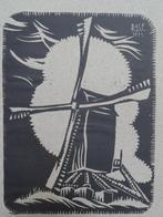 linosnede van molen signatuur Plas. F. 1933, Antiek en Kunst, Verzenden