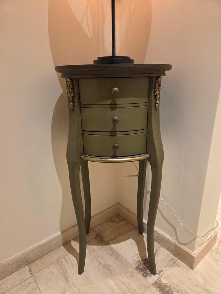 Vintage Nachtkastje/Bijzettafel met Lades, Huis en Inrichting, Tafels | Bijzettafels, Gebruikt, Rond, 45 tot 60 cm, Minder dan 55 cm