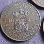 Drie Munten Nederlands Indië 2 1/2 Cent 1920 en 1945, Postzegels en Munten, Munten | Nederland, Verzenden, Koningin Wilhelmina