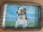 Oud vintage ijzeren dienblad, Hond, 34 x 24 Retro, Verzenden, Gebruikt, Rechthoekig, Metaal