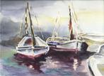 aquarel zeil schepen. bootjes, Antiek en Kunst, Kunst | Schilderijen | Klassiek, Ophalen of Verzenden