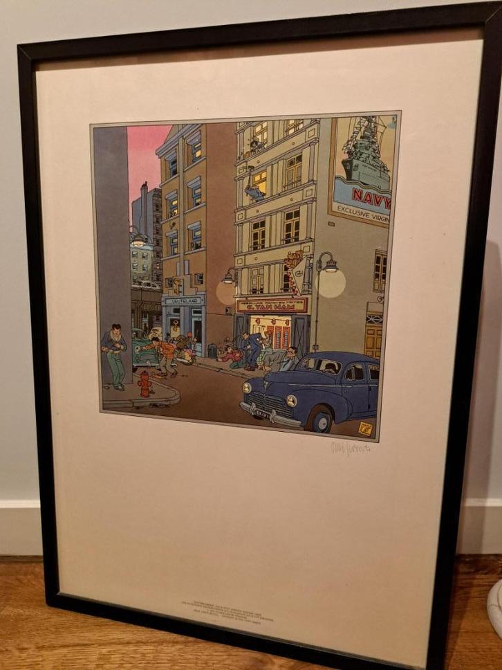 Joost Swarte "Ochtendschemer" poster + lijst, Verzamelen, Posters, Zo goed als nieuw, Overige onderwerpen, A1 t/m A3, Rechthoekig Staand