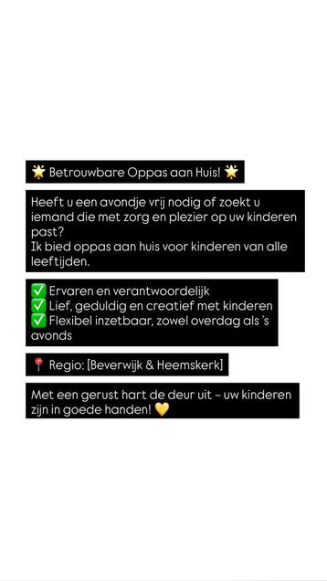 Oppas aan huis beschikbaar voor biedingen