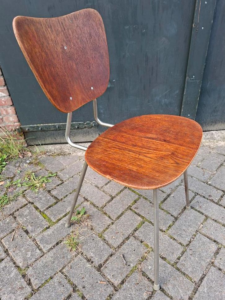 6 vintage teak stoelen uit 1957, vermoedelijk Deens, Huis en Inrichting, Stoelen, Gebruikt, Hout, Bruin, Ophalen