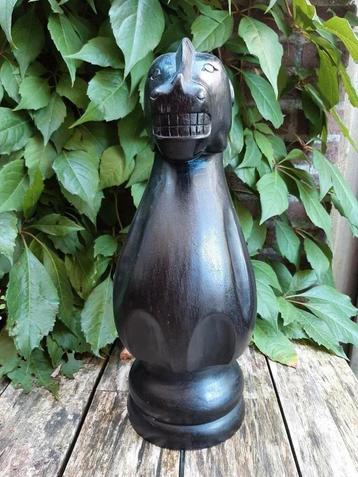 Groot schaakstuk paard zwart van hout schaken schaakspel beschikbaar voor biedingen