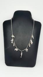 Oude zilveren bedelketting met er aan 9 bedels. Jaren: 60-70, Verzenden, Gebruikt, Zilver