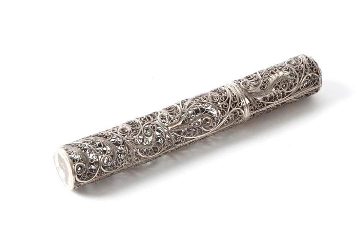 Hollands filigrain zilveren lak koker, 18e eeuw., Antiek en Kunst, Antiek | Goud en Zilver, Zilver, Ophalen of Verzenden