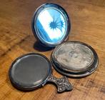 Verzilverde poederdoos en handspiegel Hans Jensen repoussé, Antiek en Kunst, Antiek | Goud en Zilver, Ophalen of Verzenden, Zilver