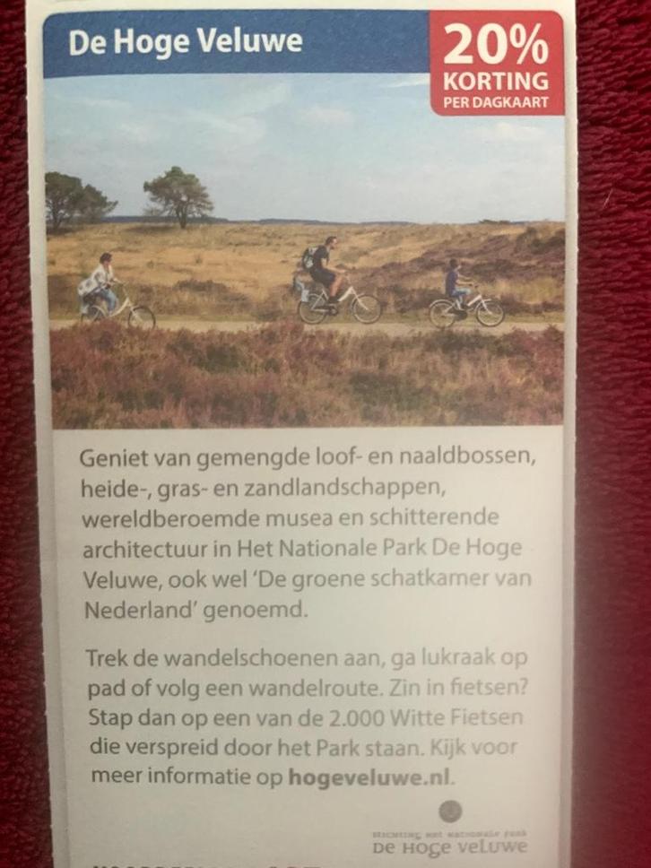 Het Nationale Park De Hoge Veluwe Voordeelbon, Tickets en Kaartjes, Kortingen en Cadeaubonnen, Drie personen of meer, Overige typen