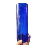 Vintage kobalt blauwe stretched bubbles cilinder vaas 0909, -, Blauw, -, Ophalen of Verzenden