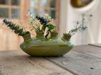 Modern tulpenvaasje 4 openingen. Paarlemoer groen porselein, Ophalen, Aardewerk of Porselein, Zo goed als nieuw, Minder dan 50 cm