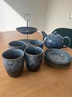 Theeservies - Blauw Reactief glazuur 10-delig aardewerken, Ophalen of Verzenden