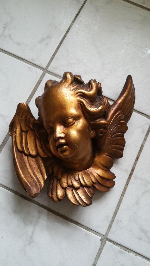 Prachtig groot oud gipsen ENGEL hooft, Antiek en Kunst, Antiek | Religie, Ophalen of Verzenden