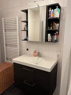 Badkamermeubel met lades + spiegelkast (donkerbruin/zwart), Huis en Inrichting, Badkamer | Badkamermeubels, Ophalen, Gebruikt