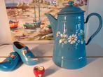 Blauwe Franse Koffiepot met Bloemen, Antiek en Kunst, Antiek | Emaille, Ophalen of Verzenden