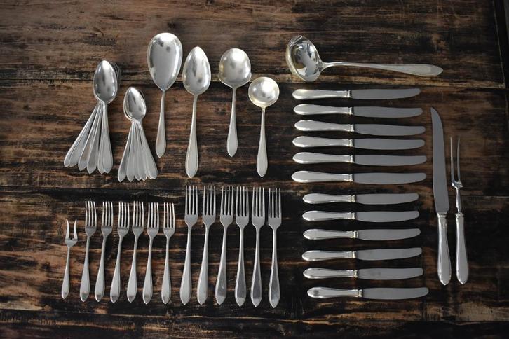 Gero 90 Puntfilet 618 cassette 6 persoons - personen, Antiek en Kunst, Antiek | Bestek, Ophalen of Verzenden