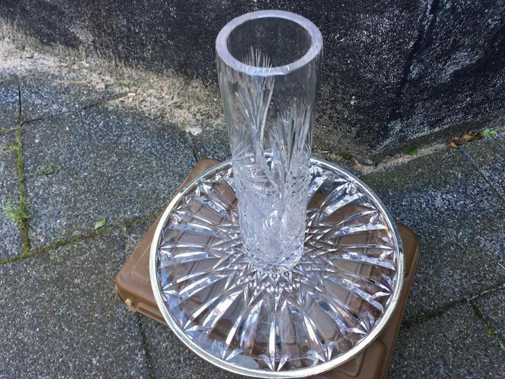 Kristallen vaas en schaal uit Polen, Violetta, heel mooi, Huis en Inrichting, Woonaccessoires | Vazen, Zo goed als nieuw, Wit