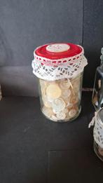 Brocant glazen potje met oude witte knoopjes 10cm hg 6 door, Antiek en Kunst, Curiosa en Brocante, Ophalen of Verzenden