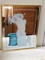 Vintage spiegel met afbeelding vrouw, Minder dan 100 cm, Minder dan 50 cm, Gebruikt, Rechthoekig