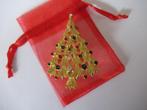 Broche kerstboom/ rood groen emaille en rijnsteentjes, Verzenden, Zo goed als nieuw