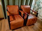 2 industriele leren fauteuils ZGAN, Ophalen, Zo goed als nieuw, 75 tot 100 cm, 50 tot 75 cm