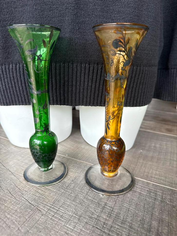 Art Nouveau Vaasjes, Boheems Glas, ca. 1900, Huis en Inrichting, Woonaccessoires | Vazen, Gebruikt, Overige kleuren, Minder dan 50 cm