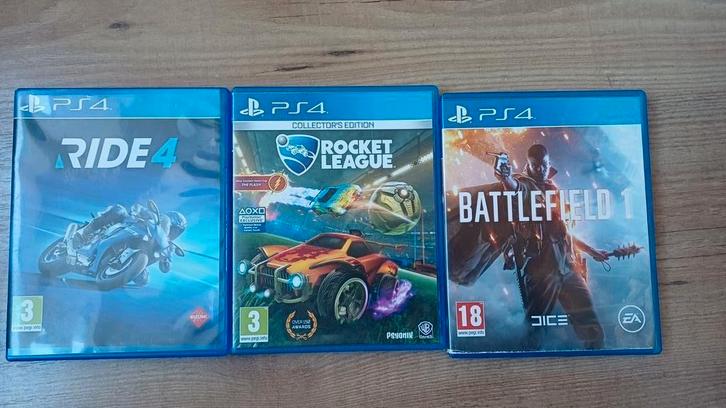 PS4 Games: Ride 4, Rocket League, Battlefield 1, Spelcomputers en Games, Games | Sony PlayStation 4, Gebruikt, Shooter, 3 spelers of meer