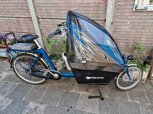 Bakfiets cargo short met regenhuif, Fietsen en Brommers, Fietsen | Bakfietsen, Gebruikt, Overige merken, 3 kinderen, Huif, Ophalen