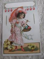 Antieke Kaart met Relief uit 1911 - Meisje Paaseieren Kuiken, Verzenden, Voor 1920, Ongelopen, Feest(dag)