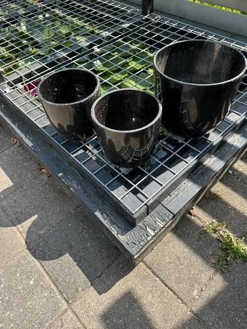 3 mooie zwarte bloempotten beschikbaar voor biedingen