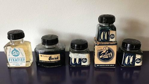 Antiek/Vintage inktpotten Talens en Parker 5 stuks, Antiek en Kunst, Antiek | Kantoor en Zakelijk, Ophalen of Verzenden