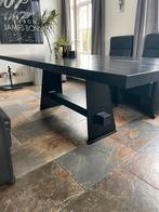 Zwarte Eiken Eettafel met Stalen Frame, Gebruikt, 100 tot 150 cm, Eikenhout, 200 cm of meer